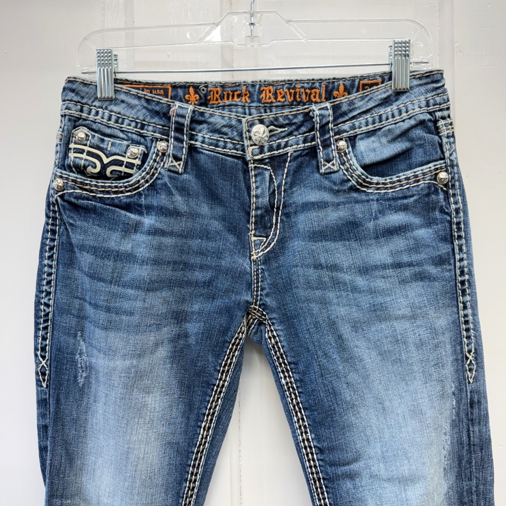 Rock Revival Jamila Bootcut Jeans Womens 29 Blue Denim Embroidered Buckle - Picture 3 of 8
